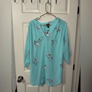 Floral V-Neck Women Top - Aqua